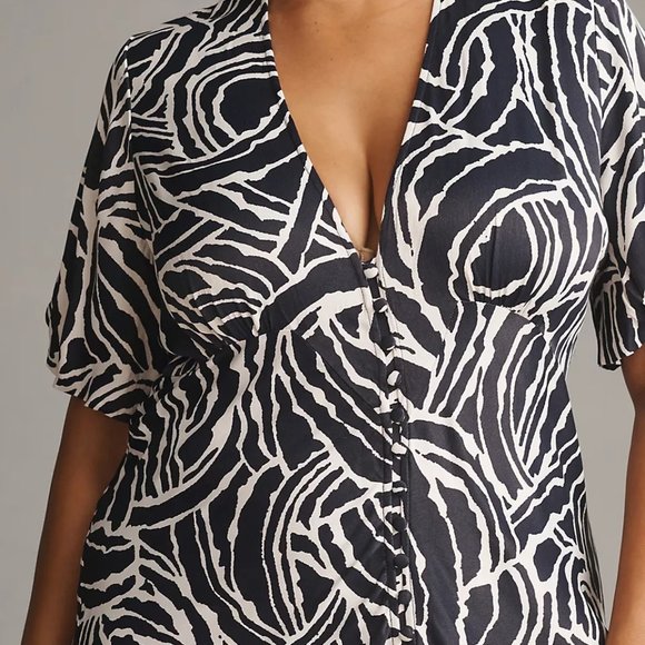 HTF By Anthropologie Short-Sleeve V-Neck Button-Front Midi Dress - Picture 8 of 9